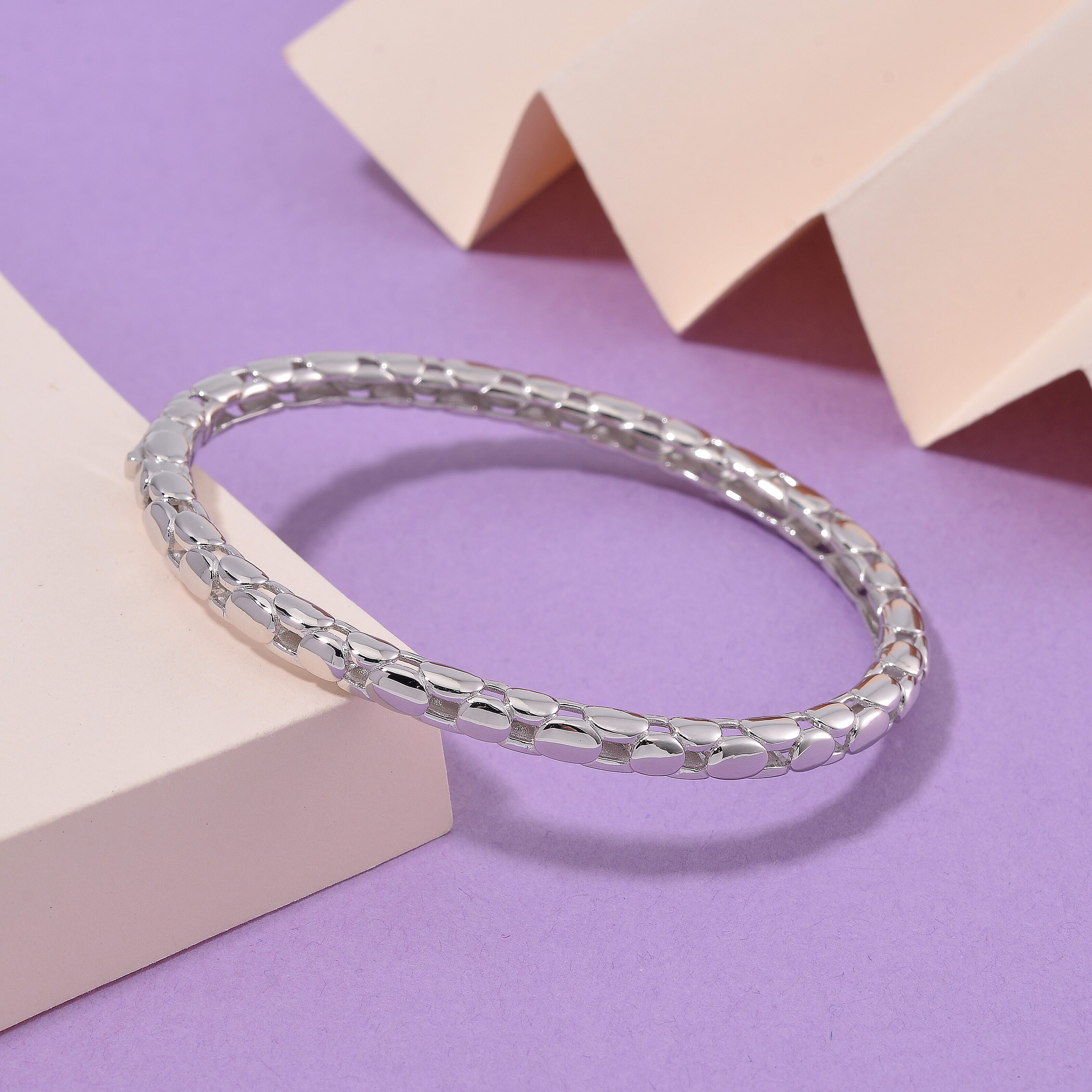LUCY Q - Bubble Collection Full Bangle (Size -7.5) in Rhodium Overlay Sterling Silver, Silver Wt. 15.00 Gms.