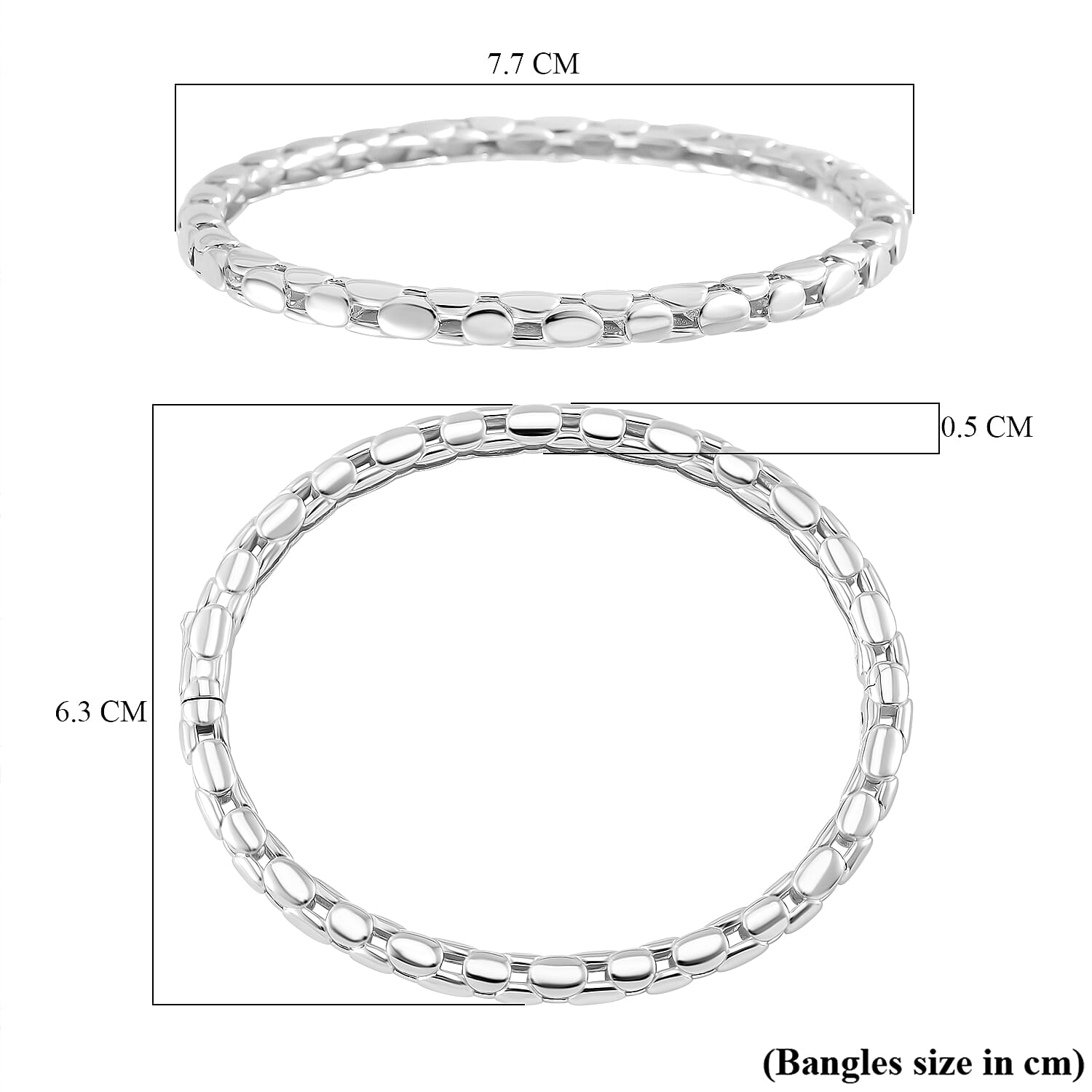LUCY Q - Bubble Collection Full Bangle (Size -7.5) in Rhodium Overlay Sterling Silver, Silver Wt. 15.00 Gms.