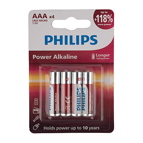 Philips - Pack of 4 Power Alkaline AAA Batteries