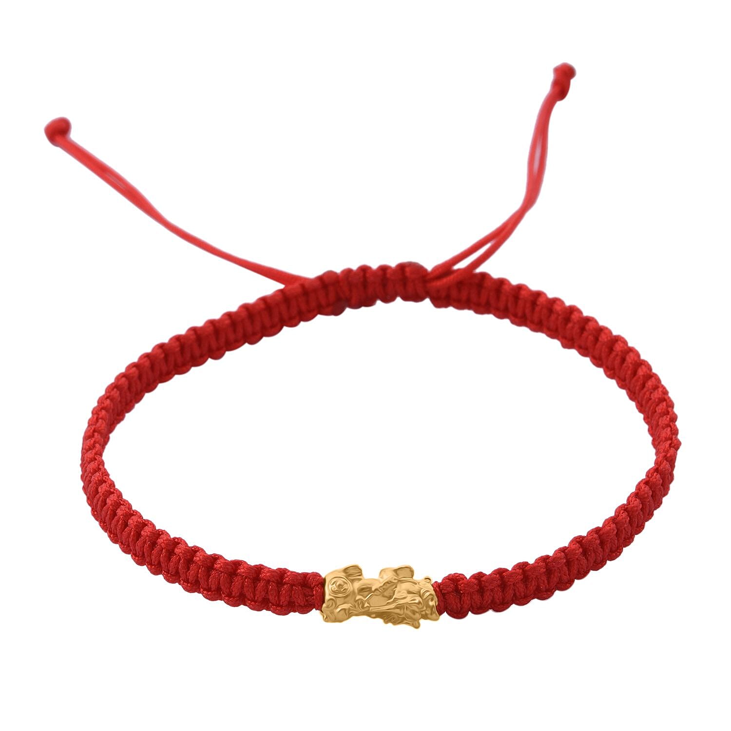 24K Yellow Gold Standard Red Thread Bracelet (Size - 7 Adjustable)