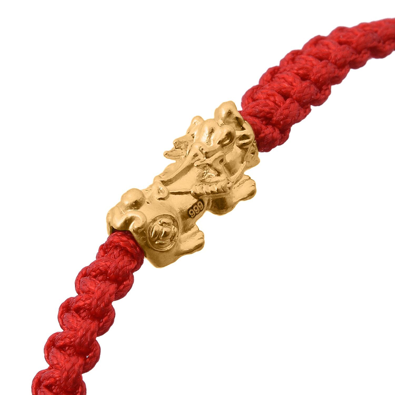 24K Yellow Gold Standard Red Thread Bracelet (Size - 7 Adjustable)