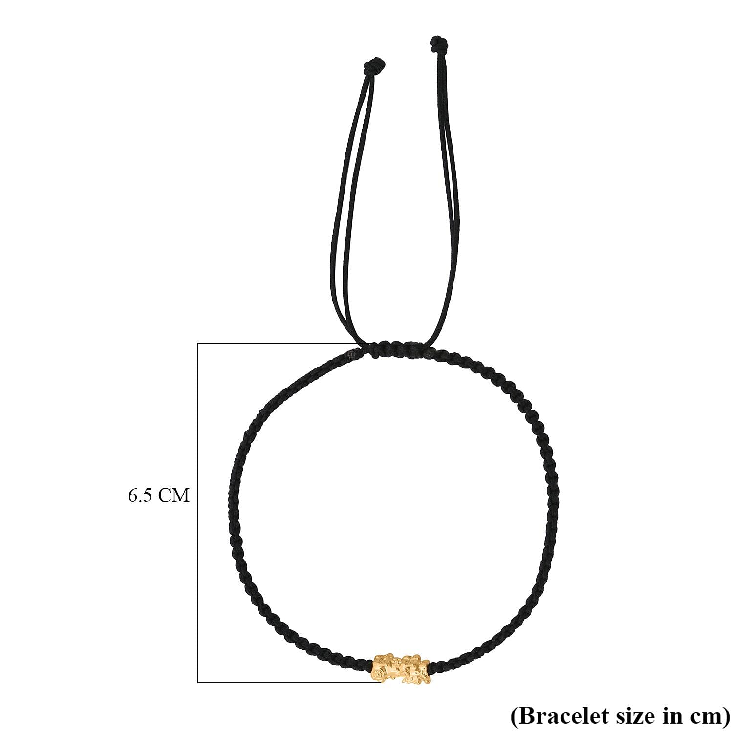24K Yellow Gold Standard Black Thread Bracelet (Size - 7 Adjustable)