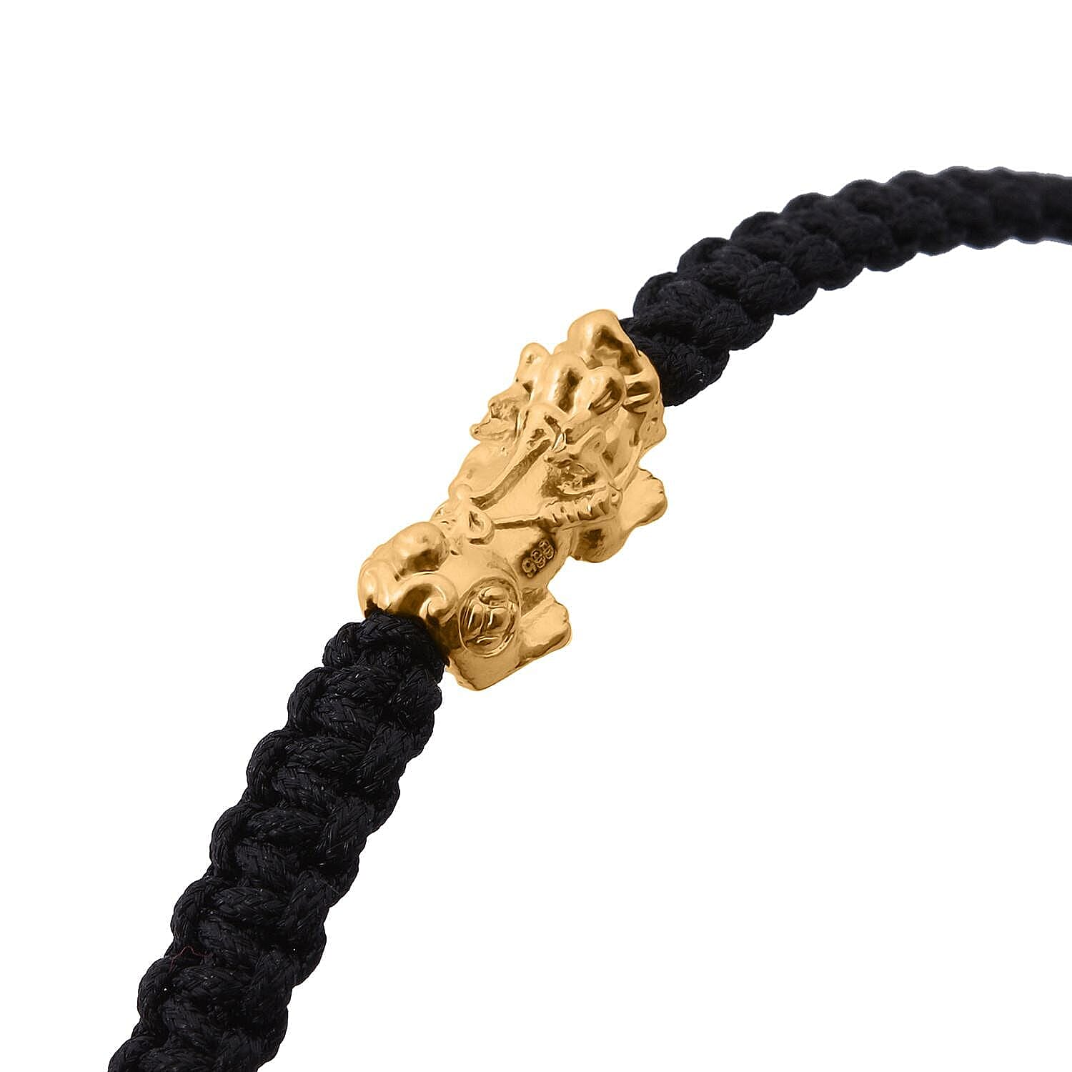 24K (99.99% Purity) Yellow Gold Pixiu  Adjustable Bracelet Colour - Black