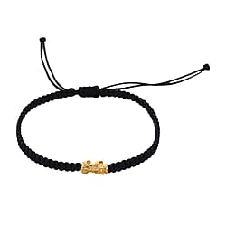 24K Yellow Gold (99.99% Purity) Pixiu Adjustable Bracelet with Black Cord