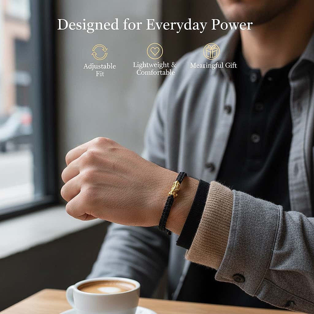 24K (99.99% Purity) Yellow Gold Pixiu  Adjustable Bracelet Colour - Black