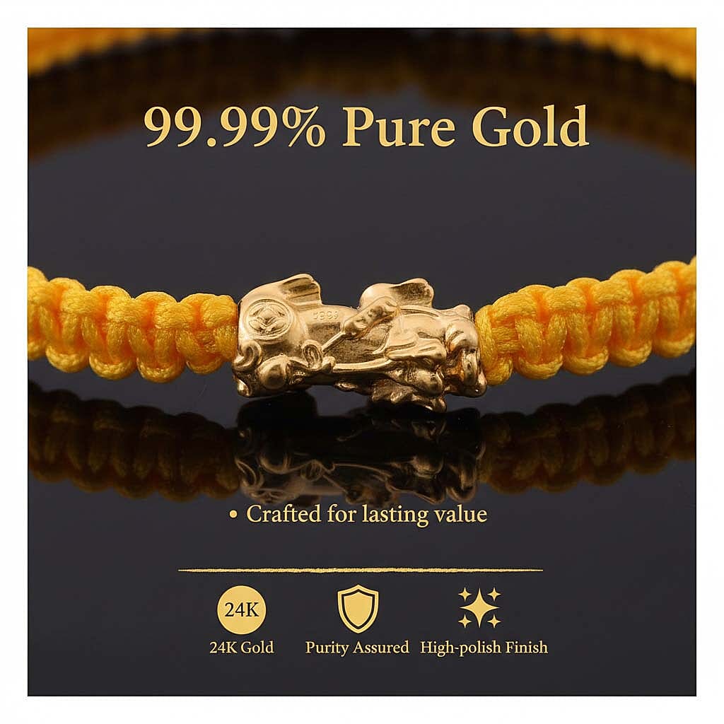 24K (99.99% Purity) Yellow Gold Pixiu  Adjustable Bracelet Colour - Yellow