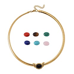 Lapis Lazuli, Multi Gemstones Interchangeable Necklace (Size - 18) in Stainless Steel