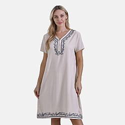 La Marey Viscose Embroidery Short Sleeves  Dress (Size S) - Beige