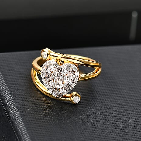 GP - Amore Collection - White Diamond & Blue Sapphire Heart Ring in 18K Vermeil Yellow Gold Plated Sterling Silver
