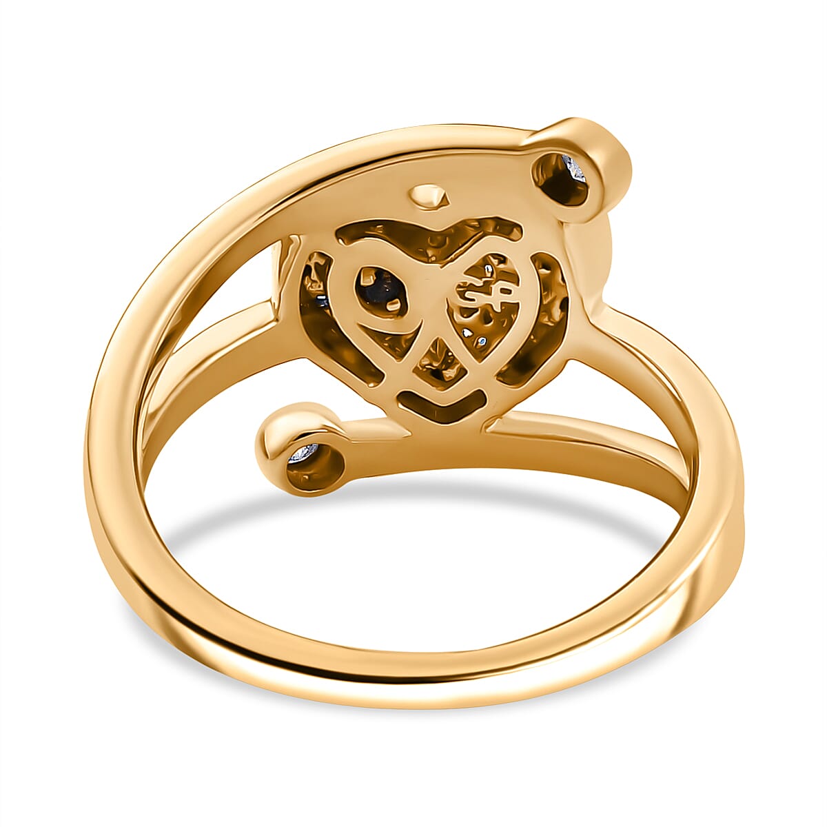 GP - Amore Collection - White Diamond & Blue Sapphire Heart Ring in 18K Vermeil Yellow Gold Plated Sterling Silver GP - Amore Collection - White Diamond & Blue Sapphire Heart Ring in 18K Vermeil Yellow Gold Plated Sterling Silver