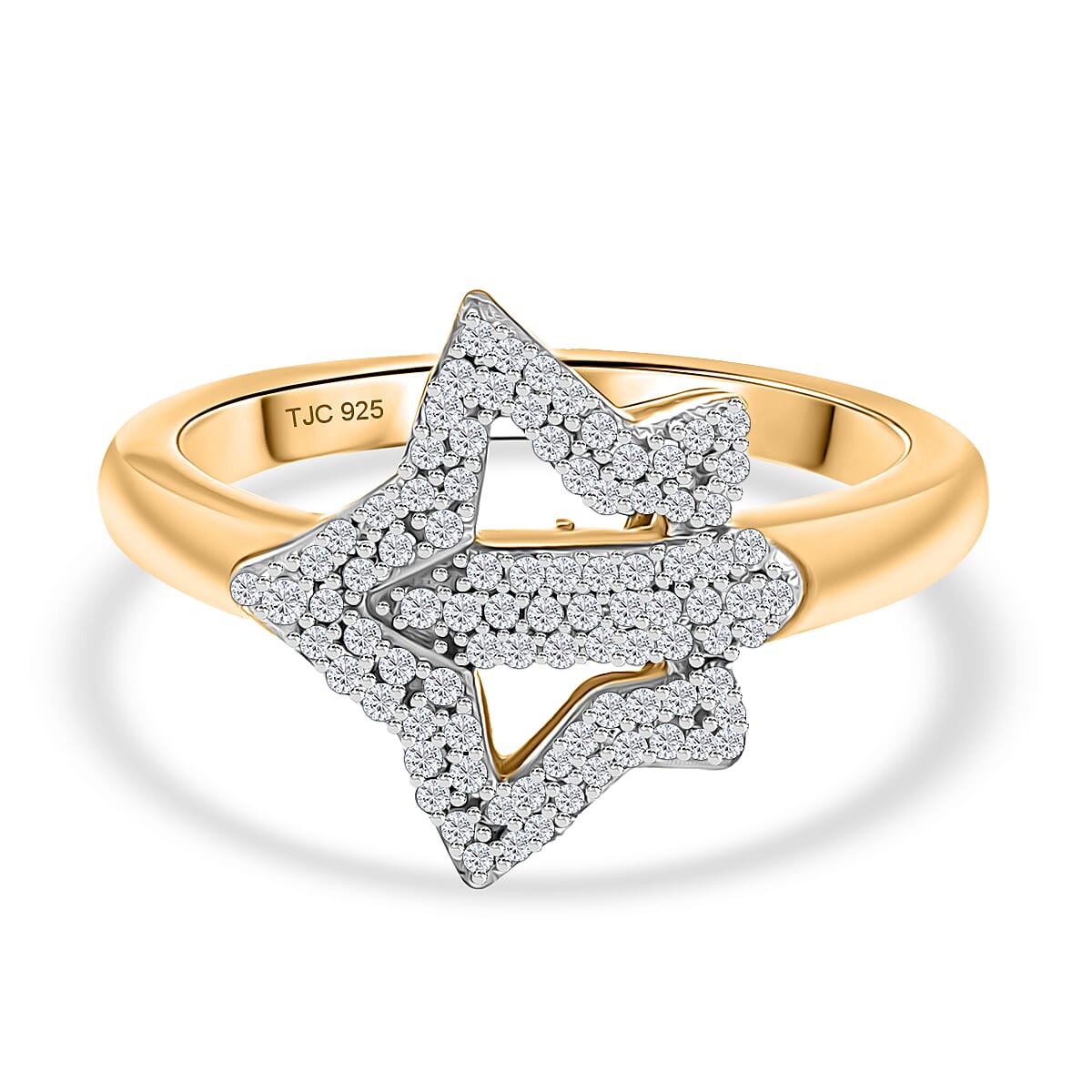 GP Celestial Collection - White Diamond & Blue Sapphire Ring in 18K Vermeil Yellow Gold Plated Sterling Silver