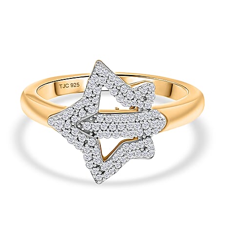 GP Celestial Collection - White Diamond & Blue Sapphire Ring in 18K Vermeil Yellow Gold Plated Sterling Silver