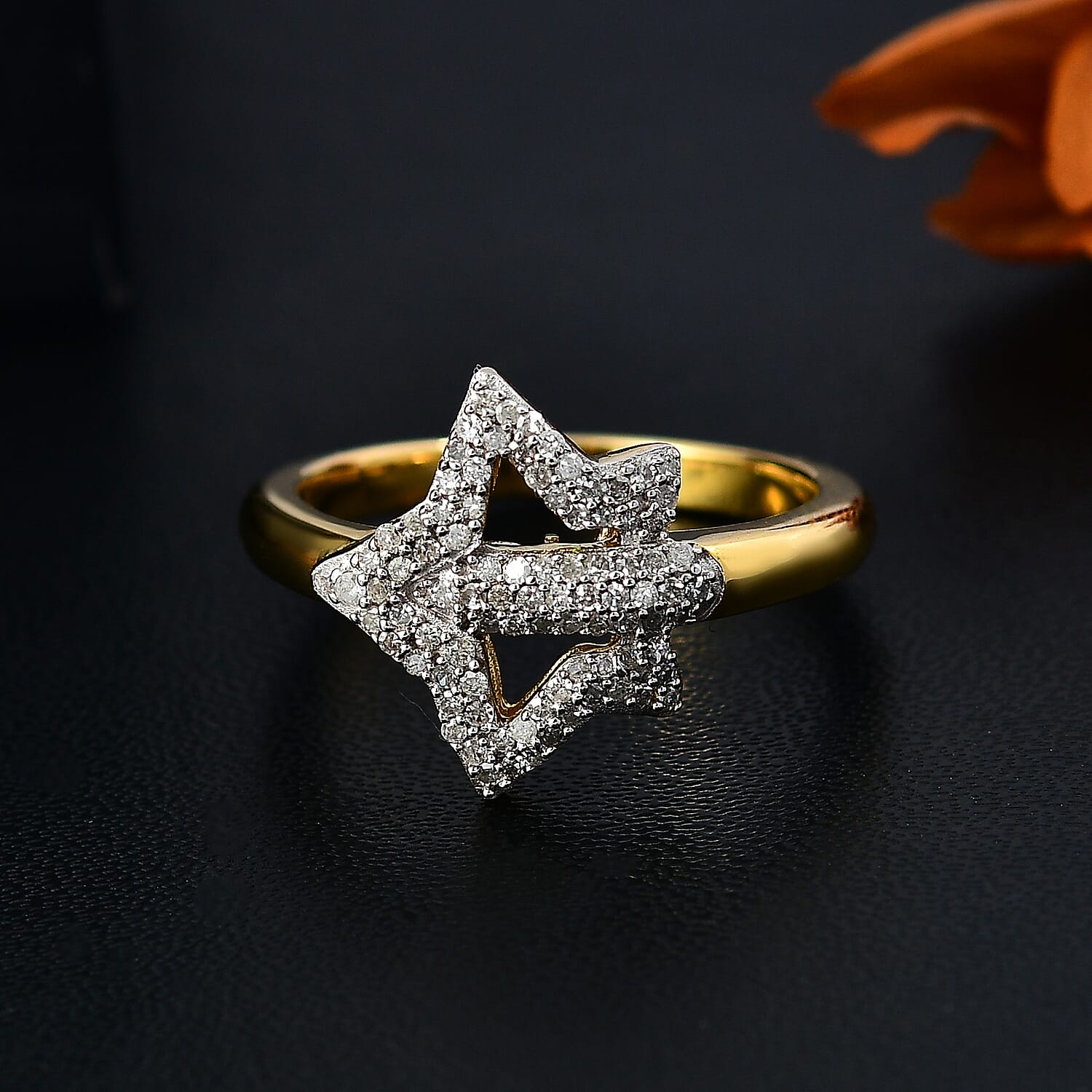 GP Celestial Collection - White Diamond & Blue Sapphire Ring in 18K Vermeil Yellow Gold Plated Sterling Silver