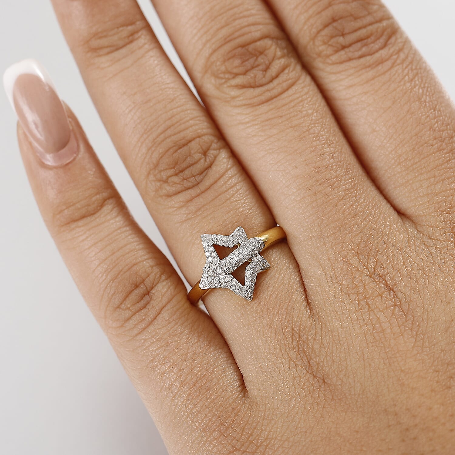 GP Celestial Collection - White Diamond & Blue Sapphire Ring in 18K Vermeil Yellow Gold Plated Sterling Silver