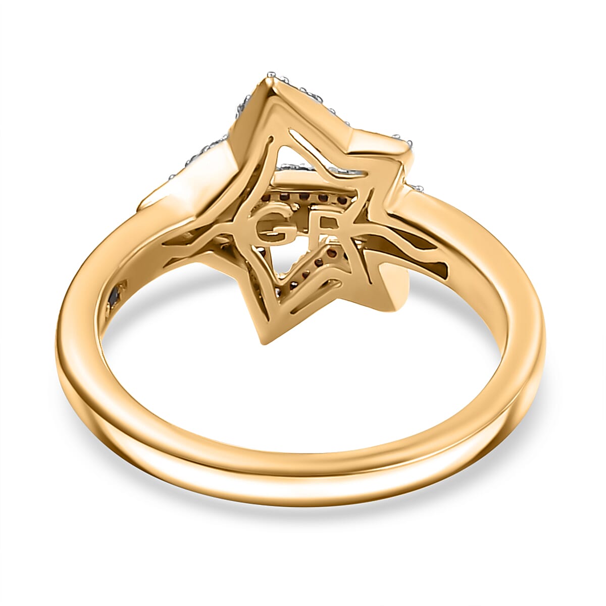 GP Celestial Collection - White Diamond & Blue Sapphire Ring in 18K Vermeil Yellow Gold Plated Sterling Silver