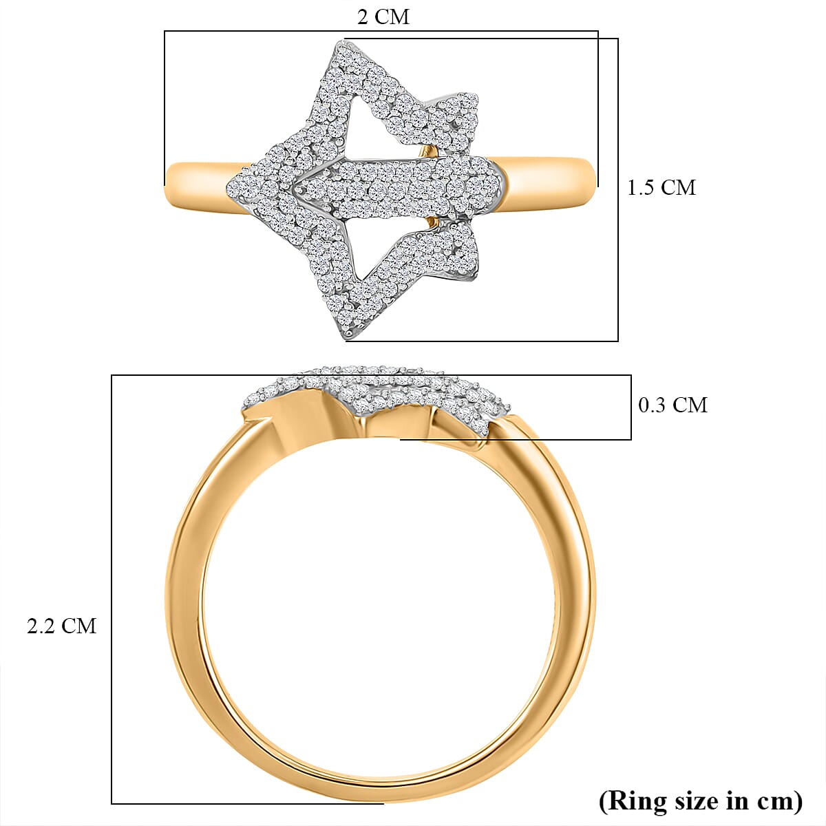 GP Celestial Collection - White Diamond & Blue Sapphire Ring in 18K Vermeil Yellow Gold Plated Sterling Silver