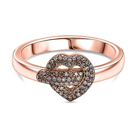 GP Amore Collection - Natural Champagne Diamond & Blue Sapphire Ring in 18K Vermeil Rose Gold Plated Sterling Silver