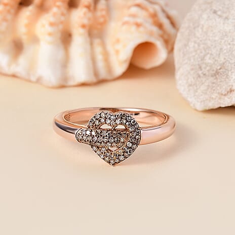 GP Amore Collection - Natural Champagne Diamond & Blue Sapphire Ring in 18K Vermeil Rose Gold Plated Sterling Silver