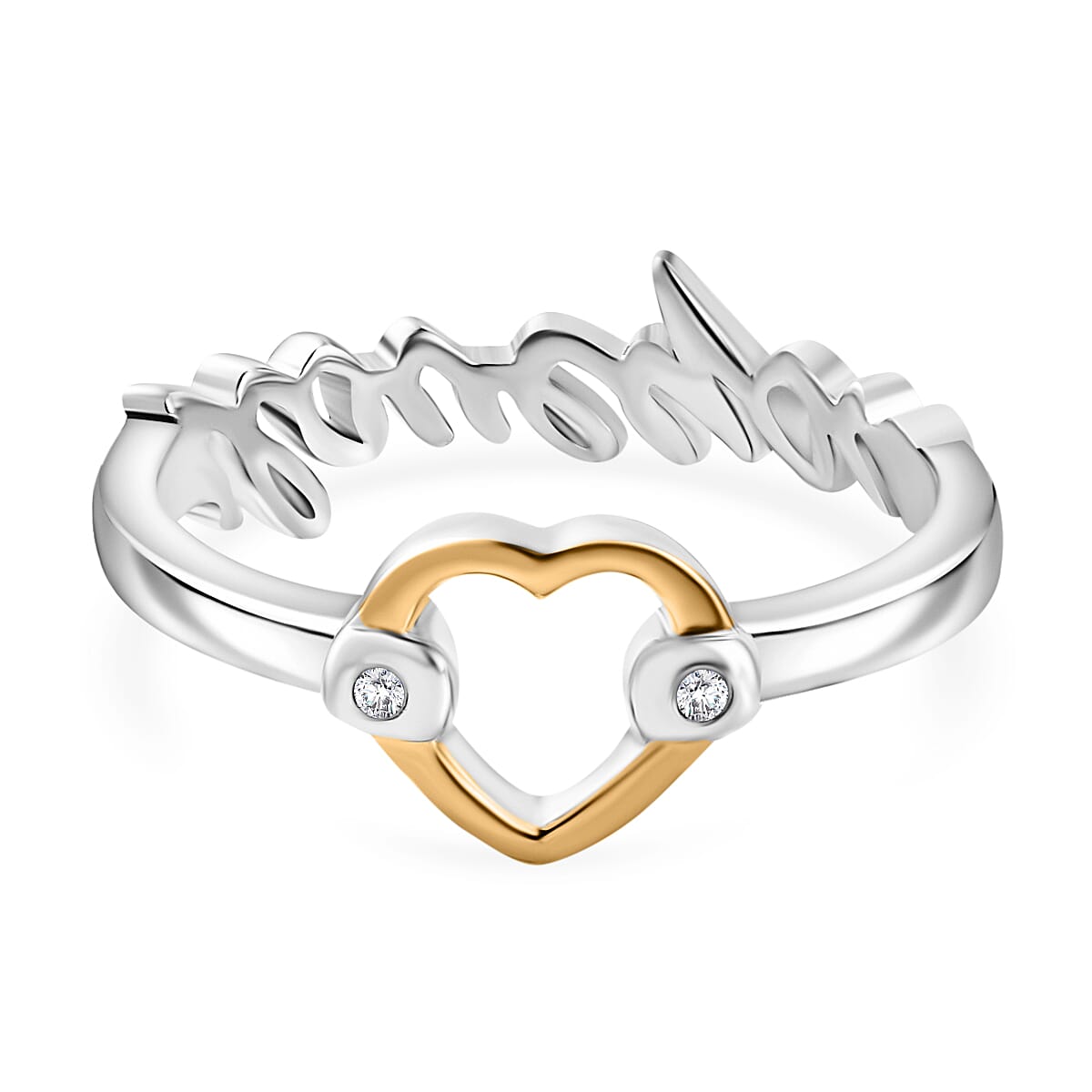 GP - Amore Collection White Diamond & Blue Sapphire Ring in 18K Vermeil Yellow Gold Plated & Rhodium Overlay Sterling Silver