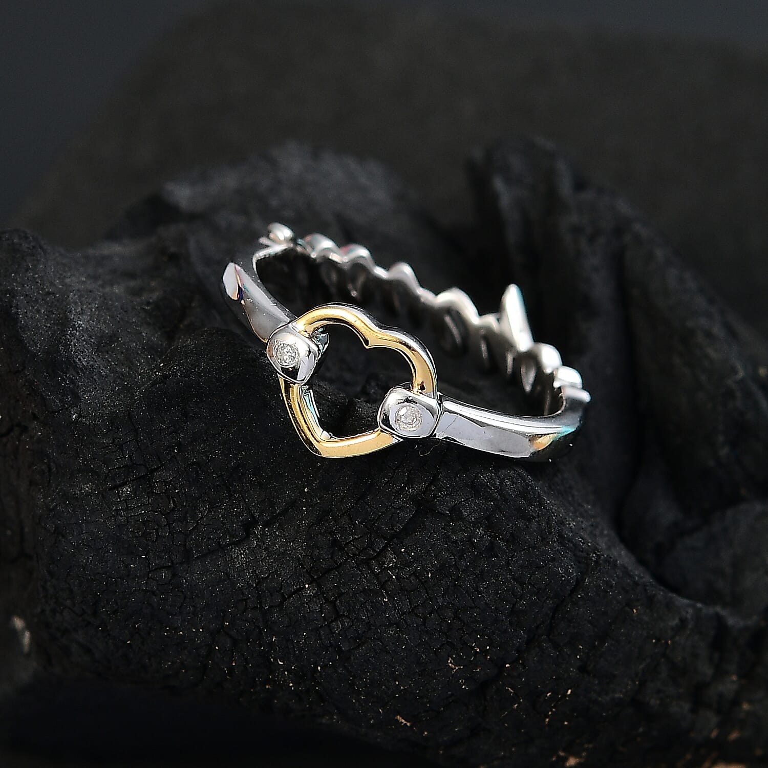 GP - Amore Collection White Diamond & Blue Sapphire Ring in 18K Vermeil Yellow Gold Plated & Rhodium Overlay Sterling Silver