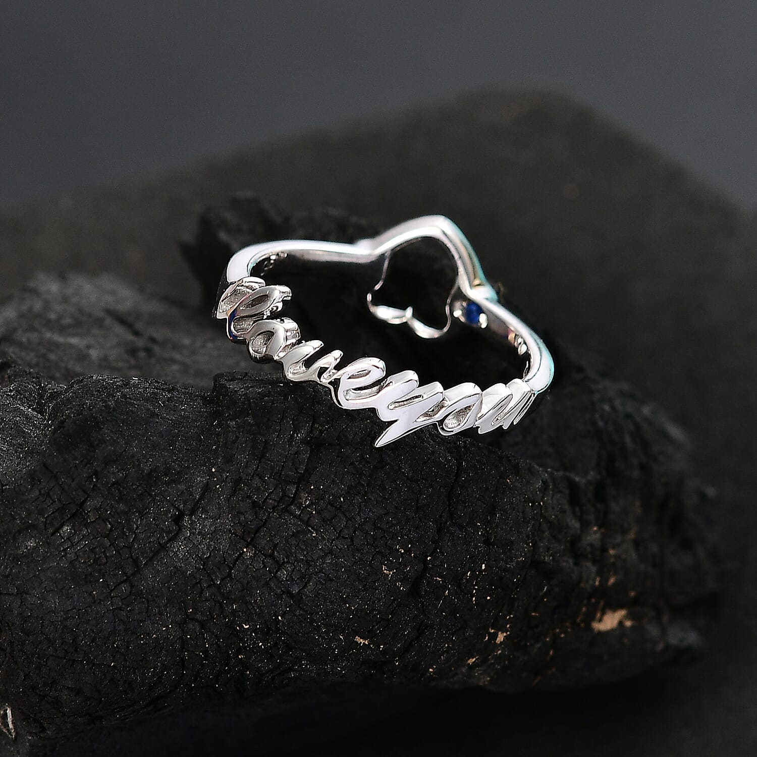 GP - Amore Collection White Diamond & Blue Sapphire Ring in 18K Vermeil Yellow Gold Plated & Rhodium Overlay Sterling Silver