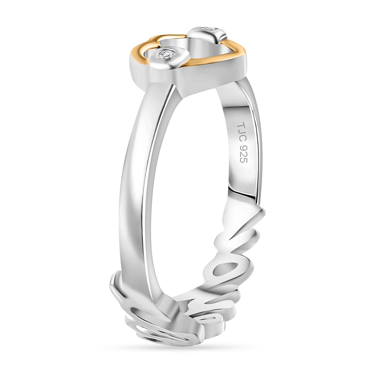 GP - Amore Collection White Diamond & Blue Sapphire Ring in 18K Vermeil Yellow Gold Plated & Rhodium Overlay Sterling Silver