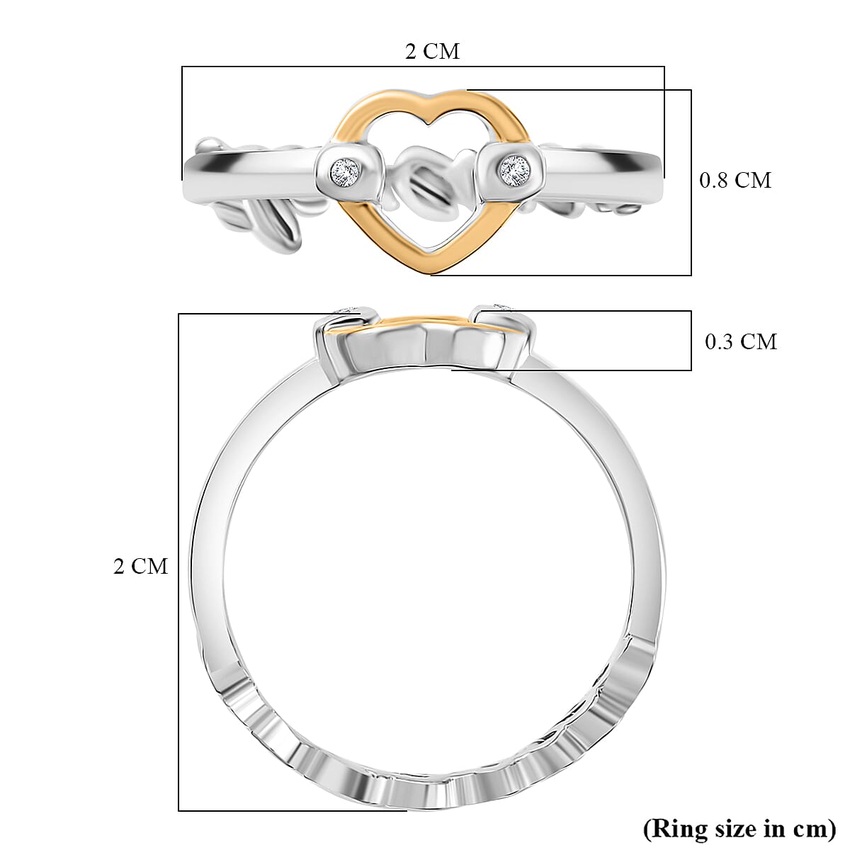 GP - Amore Collection White Diamond & Blue Sapphire Ring in 18K Vermeil Yellow Gold Plated & Rhodium Overlay Sterling Silver