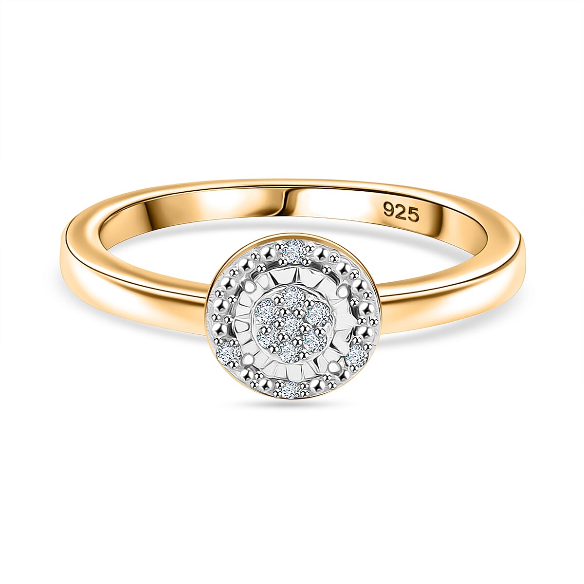 Natural White Diamond Ring in 18K Vermeil Yellow Gold Plated Sterling Silver