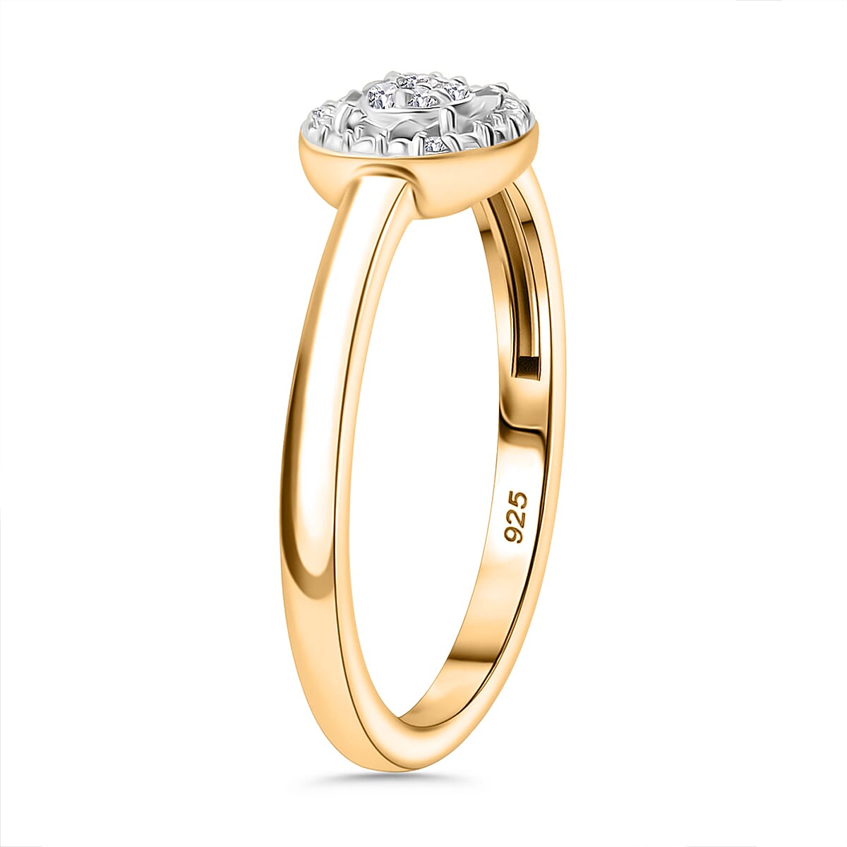 Natural White Diamond Ring in 18K Vermeil Yellow Gold Plated Sterling Silver