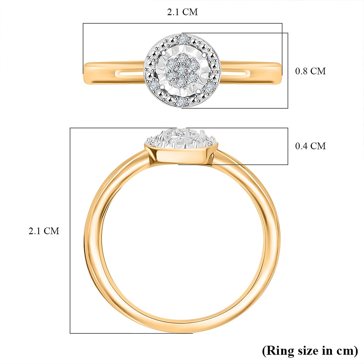 Natural White Diamond Ring in 18K Vermeil Yellow Gold Plated Sterling Silver