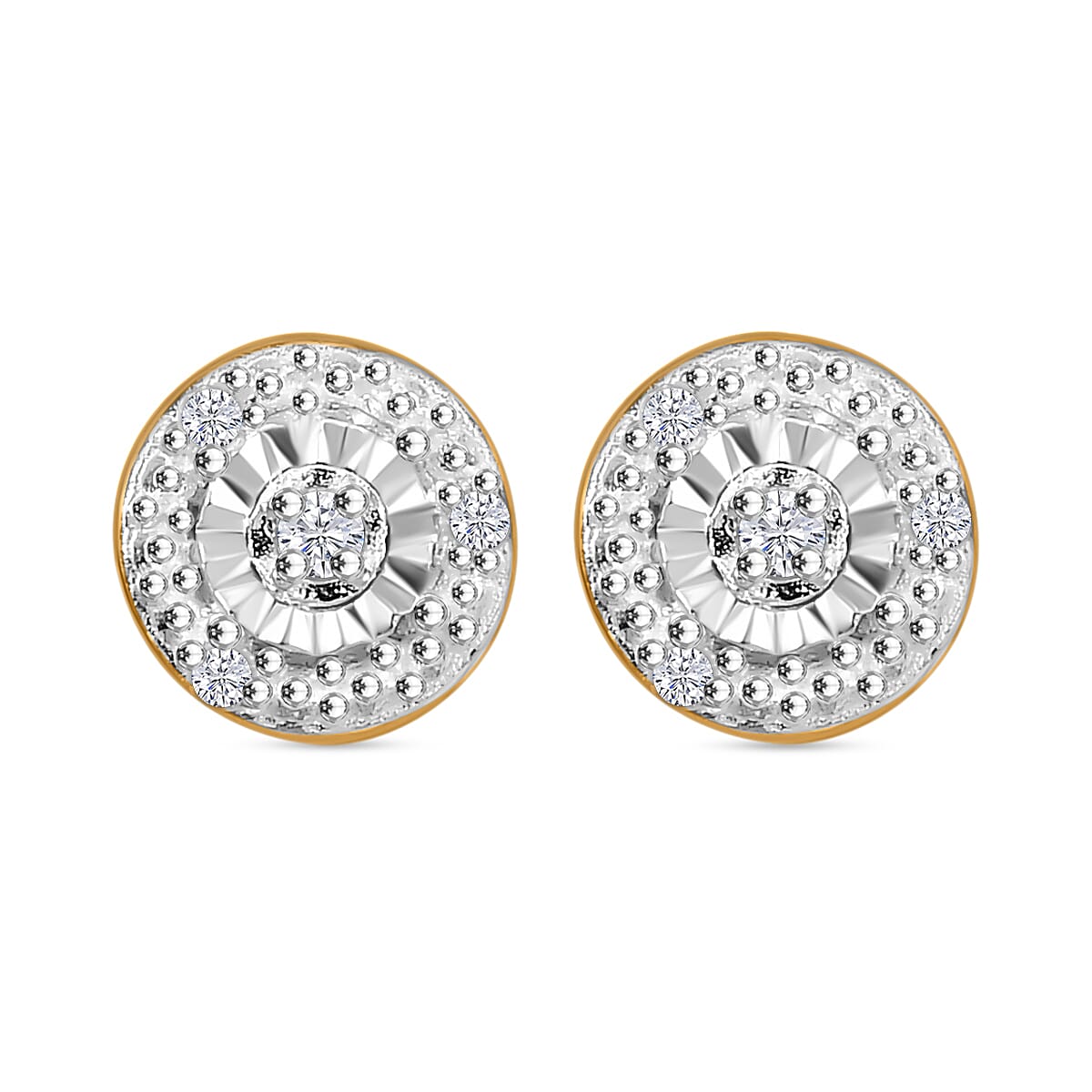 White Diamond Solitaire Stud Earring with Push Back in 18K Vermeil Yellow Gold Plated Sterling Silver