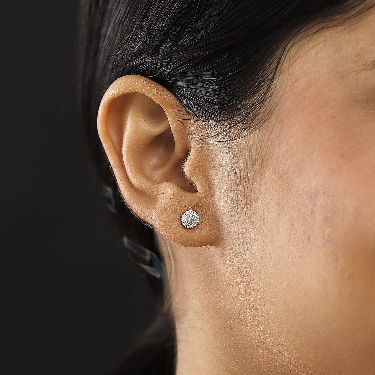 White Diamond Solitaire Stud Earring with Push Back in 18K Vermeil Yellow Gold Plated Sterling Silver