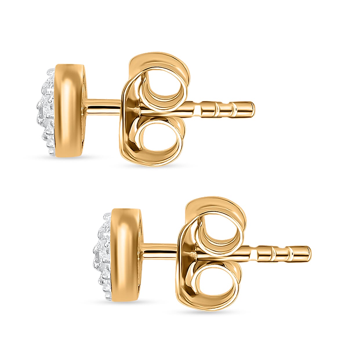 White Diamond Solitaire Stud Earring with Push Back in 18K Vermeil Yellow Gold Plated Sterling Silver