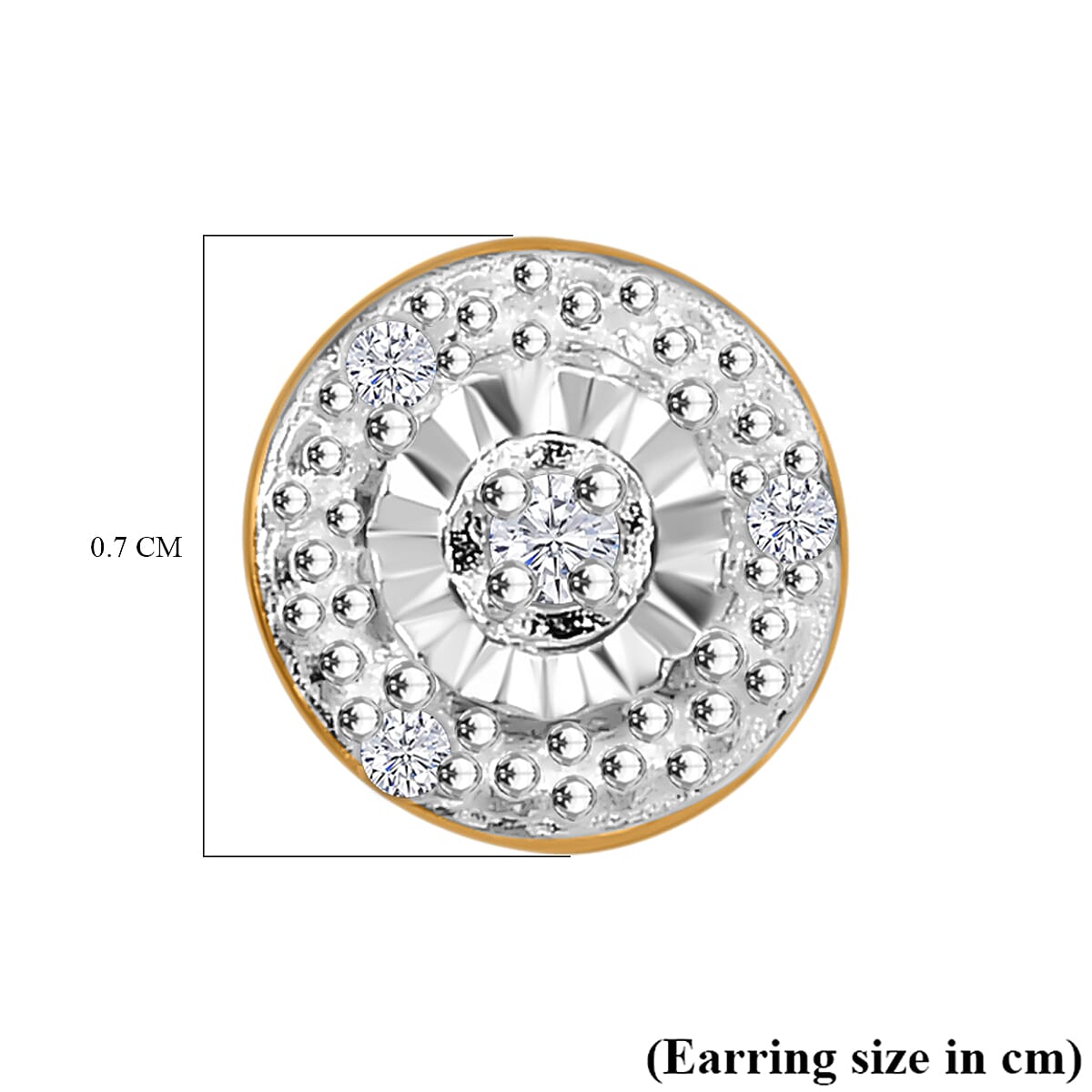 White Diamond Solitaire Stud Earring with Push Back in 18K Vermeil Yellow Gold Plated Sterling Silver