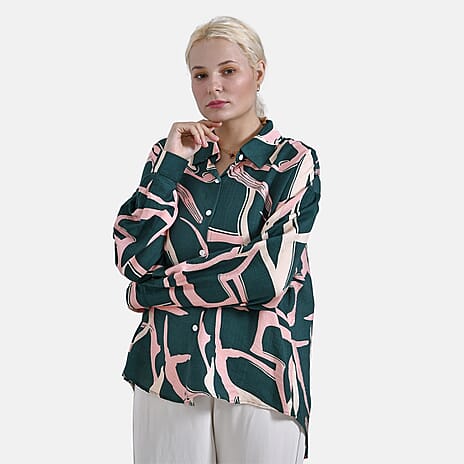 - Maisi Abstract Pattern Relaxed Fit Shirt (Size L-XL) - Green - Pink