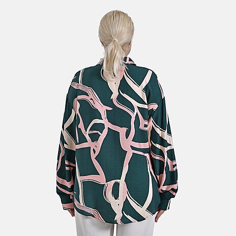 - Maisi Abstract Pattern Relaxed Fit Shirt (Size L-XL) - Green - Pink