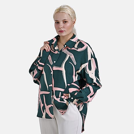 - Maisi Abstract Pattern Relaxed Fit Shirt (Size L-XL) - Green - Pink
