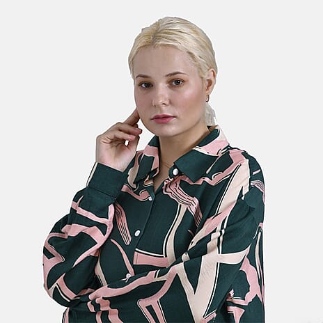 - Maisi Abstract Pattern Relaxed Fit Shirt (Size L-XL) - Green - Pink