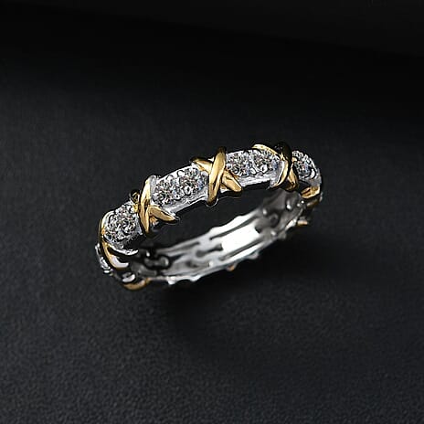 Luxuriant Diamond - Designer Inspired (I1-G-H) Lab Grown Diamond  XO Band Ring in 18K Vermeil Yellow Gold Plated Sterling Silver 1.00 Ct.