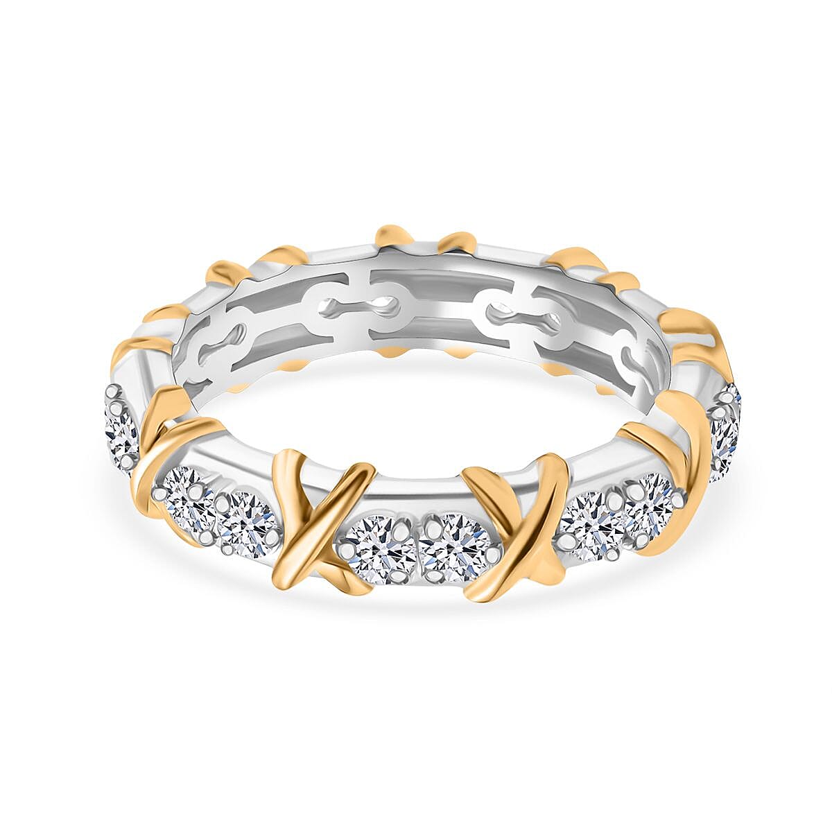 Luxuriant Diamond - Designer Inspired (I1-G-H) Lab Grown Diamond XO Band Ring in 18K Vermeil Yellow Gold Plated Sterling Silver 1.00 Ct. Luxuriant Diamond - Designer Inspired (I1-G-H) Lab Grown Diamond XO Band Ring in 18K Vermeil Yellow Gold Plated Sterling Silver 1.00 Ct.