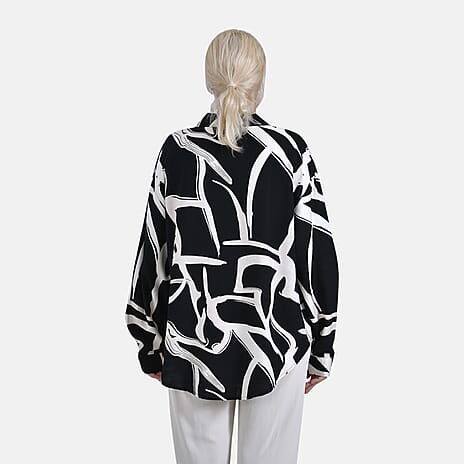 -Maisi Abstract Art Pattern Relaxed Fit Shirt (Size - S-M) - Black - White