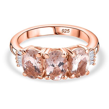 Marropino Morganite & White Diamond Ring in 18K Vermeil Rose Gold Plated Sterling Silver 1.90 Ct.