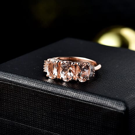 Marropino Morganite & White Diamond Ring in 18K Vermeil Rose Gold Plated Sterling Silver 1.90 Ct.