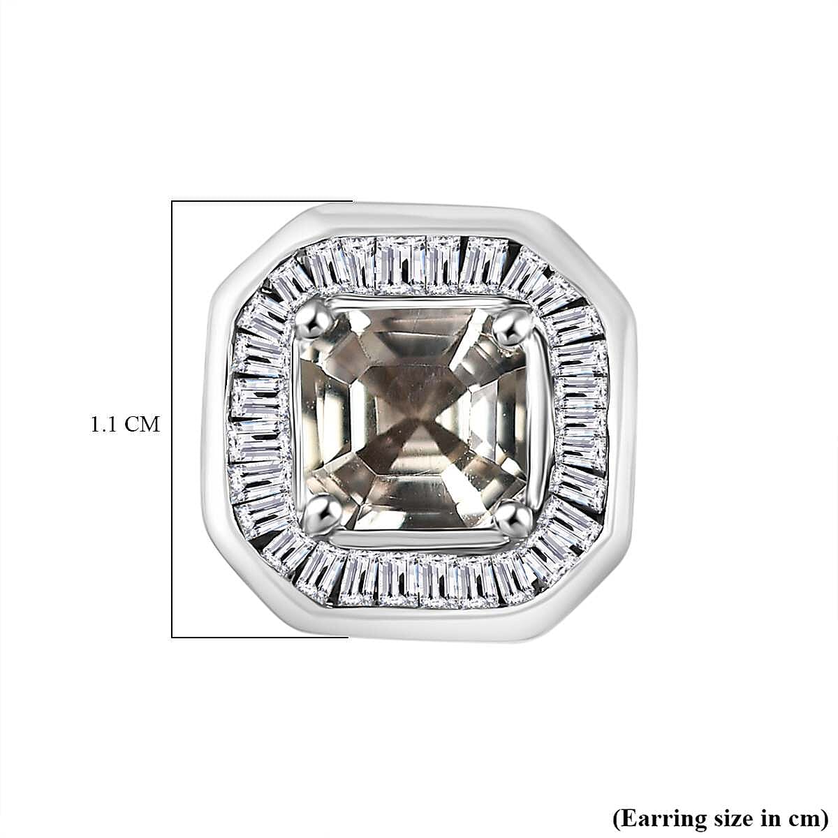 AAA Asscher Cut Turkizite & Natural White Diamond Earrings With Push Back in Rhodium Overlay Sterling Silver 1.89 Ct.