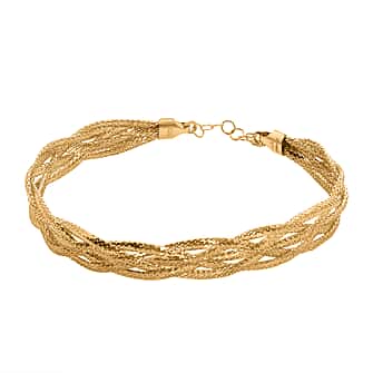 Italian Made 14K Yellow Gold Woven Bracelet (Size - 7-8) with Lobster Clasp