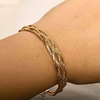 Italian Made 14K Yellow Gold Woven Bracelet (Size - 7-8) with Lobster Clasp