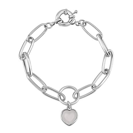 White Cats Eye Heart Bracelet (Size 7.5) with Senorita Clasp