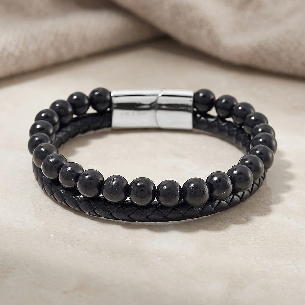Shungite Beads Bracelet (Size - 8) in Silver Tone  90.00 Ct.