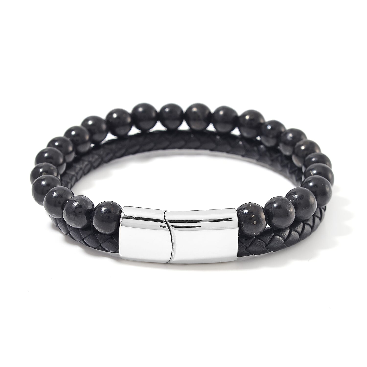Shungite Beads Bracelet (Size - 8) in Silver Tone  90.00 Ct.