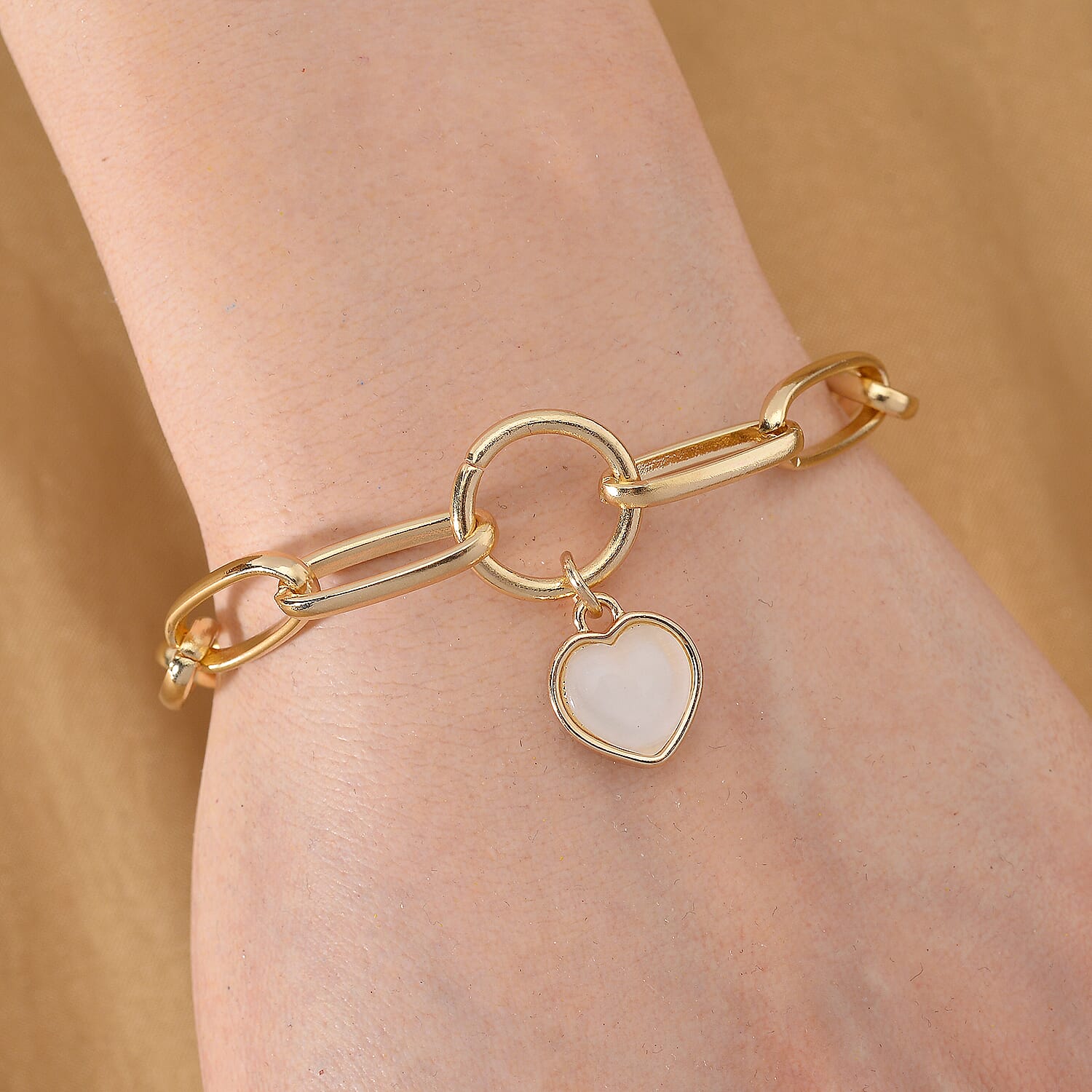 Created White Cats Eye Heart Free Bracelet (Size 7.5) with Senorita Clasp